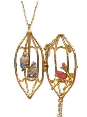 Les Nereides Tit Couple With Flowers Cage Pendant Long Necklace W Defects